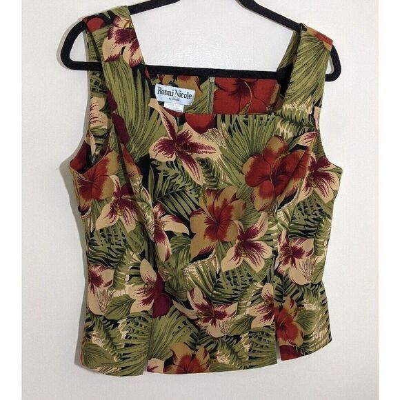 Ronni Nicole Floral 2 Piece Set Vacation Tropical Square Neck Top Skirt Size 16 - Picture 2 of 12